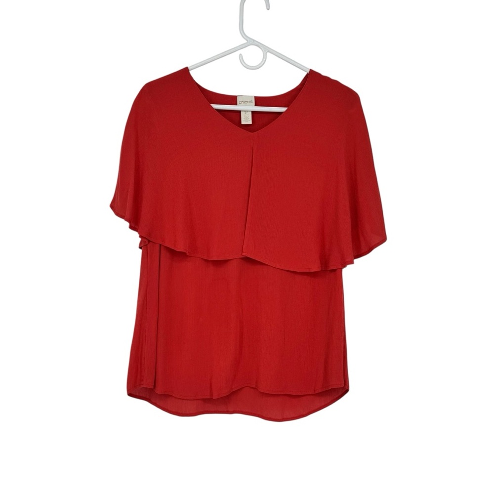 Chico’s Size 0 Petite (Reg 4P) Coral Colored Rayon Sleeveless 2 Layer Blouse